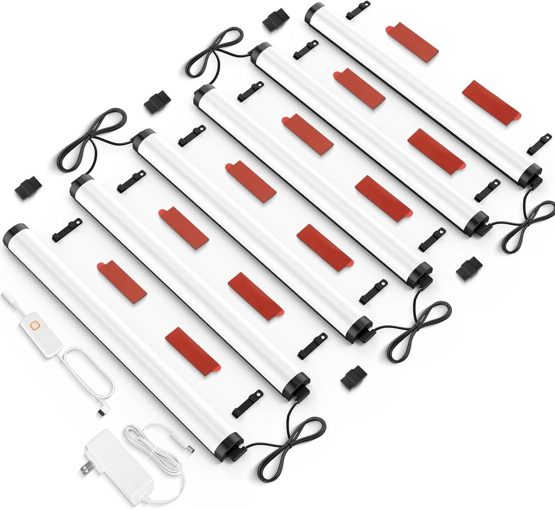 Under Cabinet Led Light Plug in, 6 PCS 12 Under Cabinet Lighting, 5 Color Temprature Bright Led, App Control and Dimmable 1340 Lm, Under Counter Lights for Kitchen,Cabinet, Counter,Workbench, Desk (Black Case)