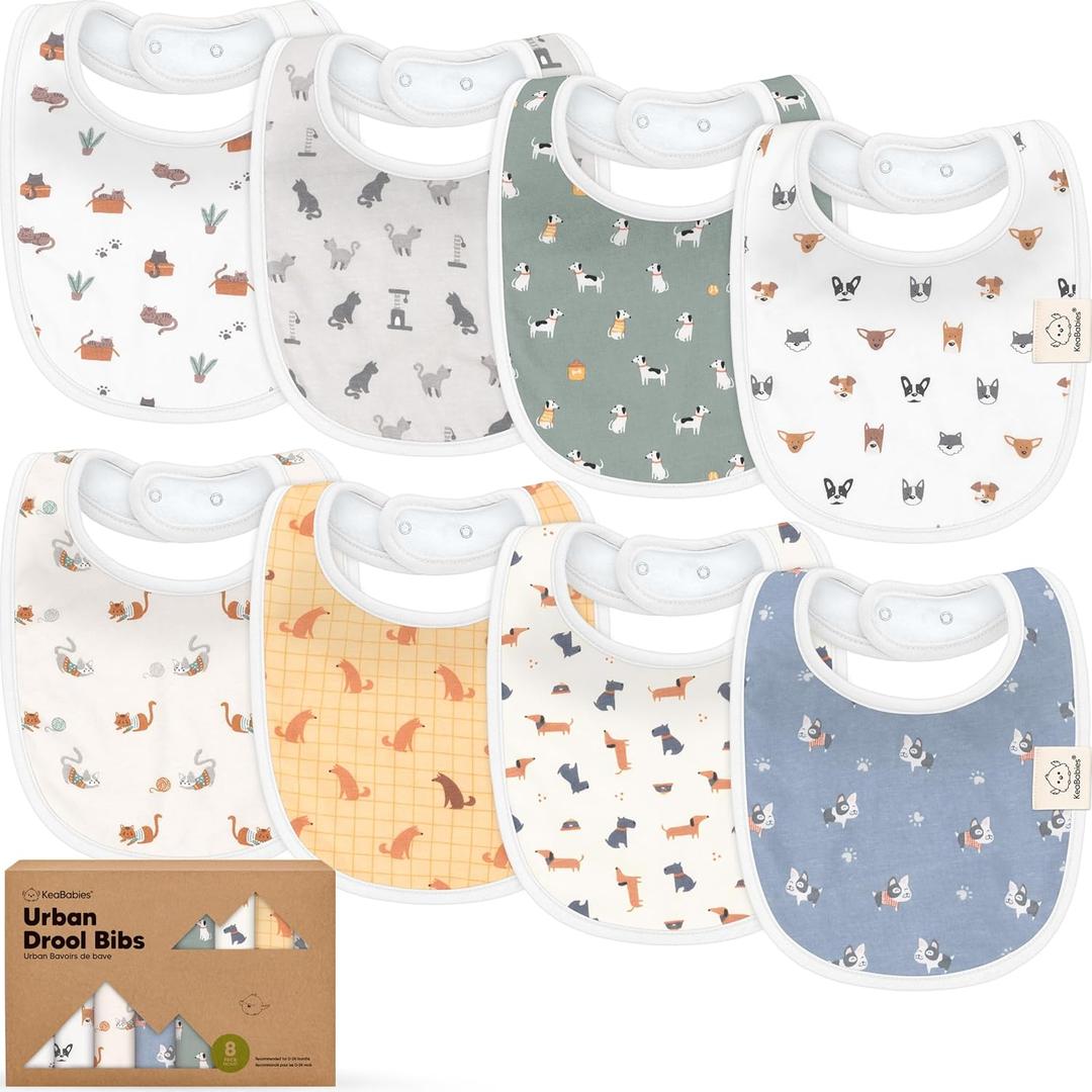 8-Pack Organic Baby Bibs for Boys, Girls - Soft Cotton Drooling and Teething Bibs for Baby Girl & Boy, Extra Absorbent, Easy to Clean & Put On for Toddler, Newborn, Infant 0-24 Months (Pets & Paws)