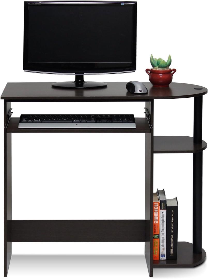 Furinno Simplistic Easy Assembly Computer Desk, With Keyboard Tray, Dark Brown/Black, 31.5 Inch Wide