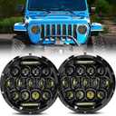 Jeep wrangler headlight, 7 Inch Led Headlights for Jeep Wrangler JK/TJ/LJ 1997-2020, 150W DOT Approved 1000% Brighter Round LED Headlight with DRL, H4 H13 Adapter 2PCS (Black)