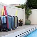 Modern Blue Pool Storage Bin - XX-Large | Nylon Mesh Basket Organizer For Your Goggles, Beach Balls, Floats, Swim Toys & Accessories | Air Dry Items Quickly & Easily Roll To Your Home Garage or Shed