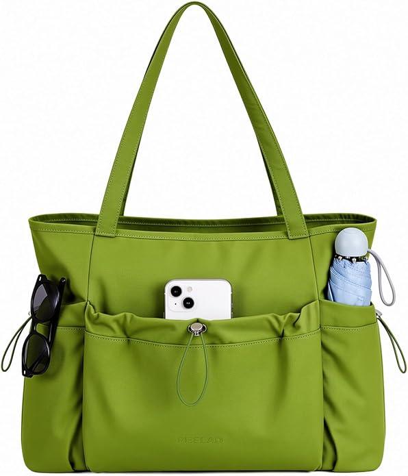FHELAD Puffer Tote Bag for Women, Large Lightweight Quilted Shoulder Bag with Water Bottle Pockets for Work, Travel, Daily (Sage Green)