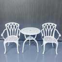 C/G Bistro Set 3 Piece Outdoor Cast Aluminum Patio Bistro Set with Umbrella Hole and Armrests,Outdoor Bistro Table Set,Patio Furniture Set Front Porch Set for Yard Garden Villa (White)