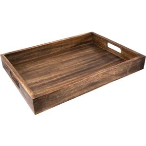 GoCraft Handmade Classic Wooden Tray  Large 16.5" Mango Wood Serving Tray with Handles  Elegant Kitchen & Dining Accessory  Ideal for Breakfast in Bed, Coffee, Tea (16.5" x 12" x 2")