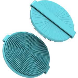 4 x Silicone Body Scrubber Brush - Gentle Exfoliating and Lather Well - Fast-Drying, Hygienic, BPA-Free Silicone Body Exfoliator for Sensitive Skin, Men & Women (Round, Blue)