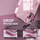 Misea Magnetic for iPhone 15 Plus Case Compatible with MagSafe [Never Yellowing] [Military Grade Drop Protection] Full Camera Lens Protector Plating Soft Clear Phone Case for Women, Pink