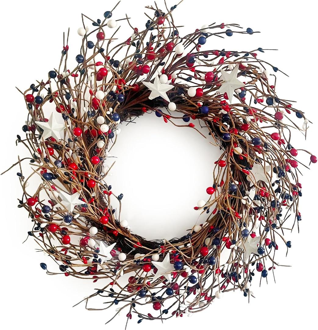 22 Inch Patriotic Wreaths for Front Door, 4th of July Wreath Summer Wreath for Memorial Day Independence Day Farmhouse Porch Window Door Decor