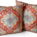 Snycler Boho Throw Pillow Covers 18x18 inch Set of 2 Boho Rug Carpet Double Sided Pattern Cotton Soft Pillow Case Cushion Cover Pillowcase for Couch Sofa Bed Decorative (Orange)