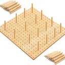 Kigley 3 Pcs Bamboo Wood Pegboard Drawer Organizer with 32 Pegs Wooden Peg Board Drawer Shelf Organizer Adjustable Peg System for Dishes Plate Pot Container Cookware Utensil Kitchen