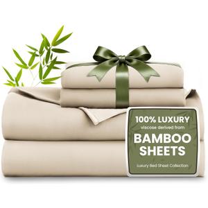 Love's cabin 3 Piece Twin XL Sheet Set, 100% Rayon Derived from Bamboo, Cooling & Breathable, Soft Silky Deep Pocket up to 16", Hotel Luxury Bedding for Hot Sleepers, Dark Beige