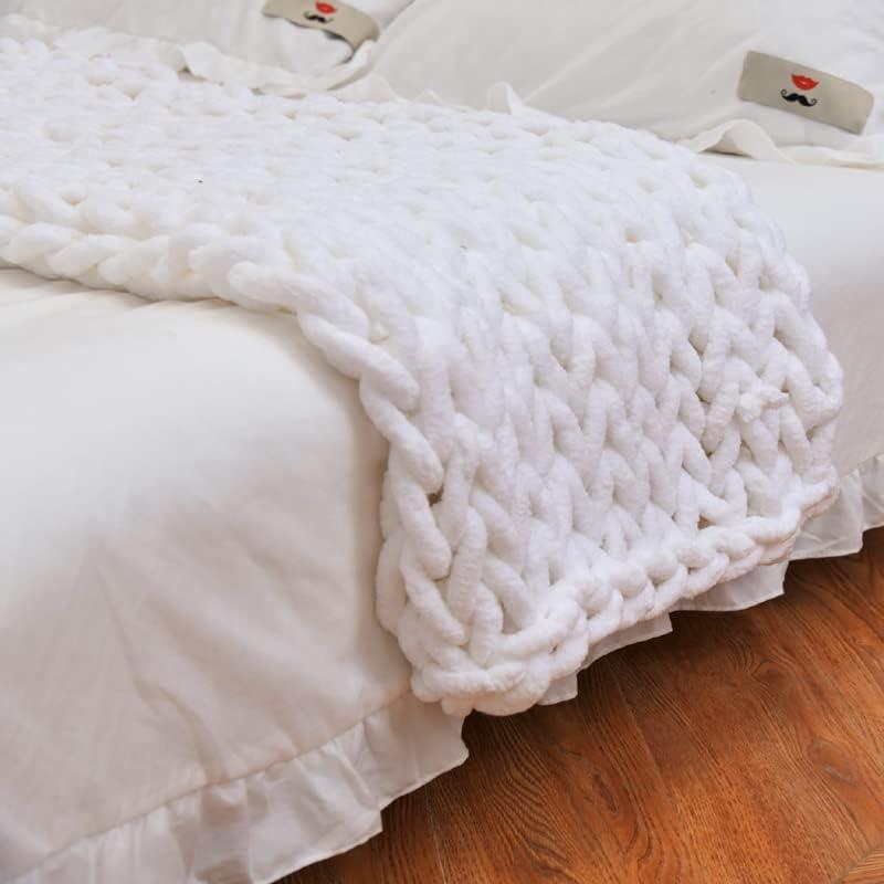 Chunky Knit Blanket Throw 40"40", Hand Knitted Warm Chenille Throw Blanket, Home Decor Soft Thick Yarn Cable Knit Blanket, Soft Breathable Fleece Banket Christmas for Couch Bed Sofa Best Gift (White)