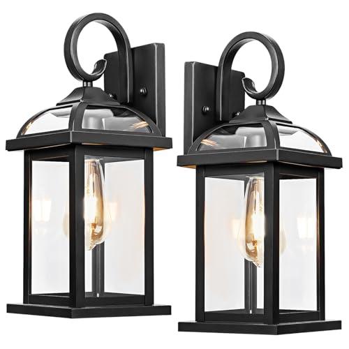 Roravilila Black Exterior Light Fixtures 1 Pack, Anti-Rust Aluminum Outdoor Wall Lights for House Porch Lights IP65 Waterproof Clear Glass Outdoor Sconces Wall Mount Wall Lanterns, Matte Black
