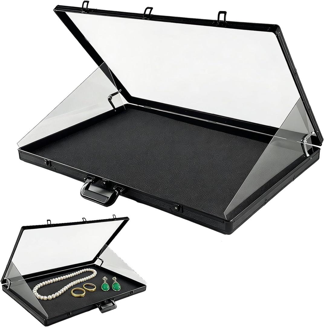 34" x 22" Card Display Case,Black Aluminum Lockable Trading Card Case with Handle,Trade Show Display Case for Sports Card/TCG/Jewelry Collection Black