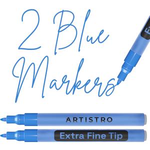 ARTISTRO 2 Blue Acrylic Paint Markers - 0.7mm Extra Fine-Tip Paint Pens - Perfect for Crafting, Art Projects, & More