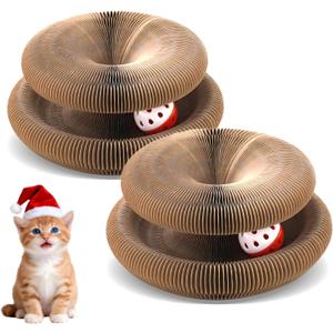 VOXGET 2 Pack Cat Scratcher Toys with Balls Bells, Magic Organ Foldable Cat Scratching Board for Kitten, Interactive Toys for Indoor Outdoor Exercise Anxiety Relief, Auburn (One Size-2P)