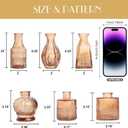 Petal Petite Glass Vase Set of 6 Small Amber Glass Bud Vases, Mini Vintage Flower Vases for Wedding Centerpieces & Table Décor, Champagne Vases in Bulk for Single Stem, Home and Office Decor