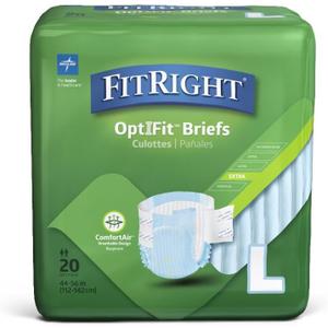 OptiFit Extra Adult Briefs, Incontinence Diapers with Tabs, Moderate Absorbency, Large, 44 to 56", 20 Count (Pack of 4)
