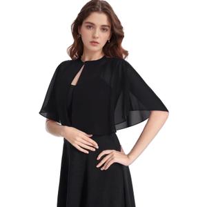 Soft Chiffon Shawl Wraps Shrug for Evening Dress Wedding Vintage Style Cape for Women (Black)