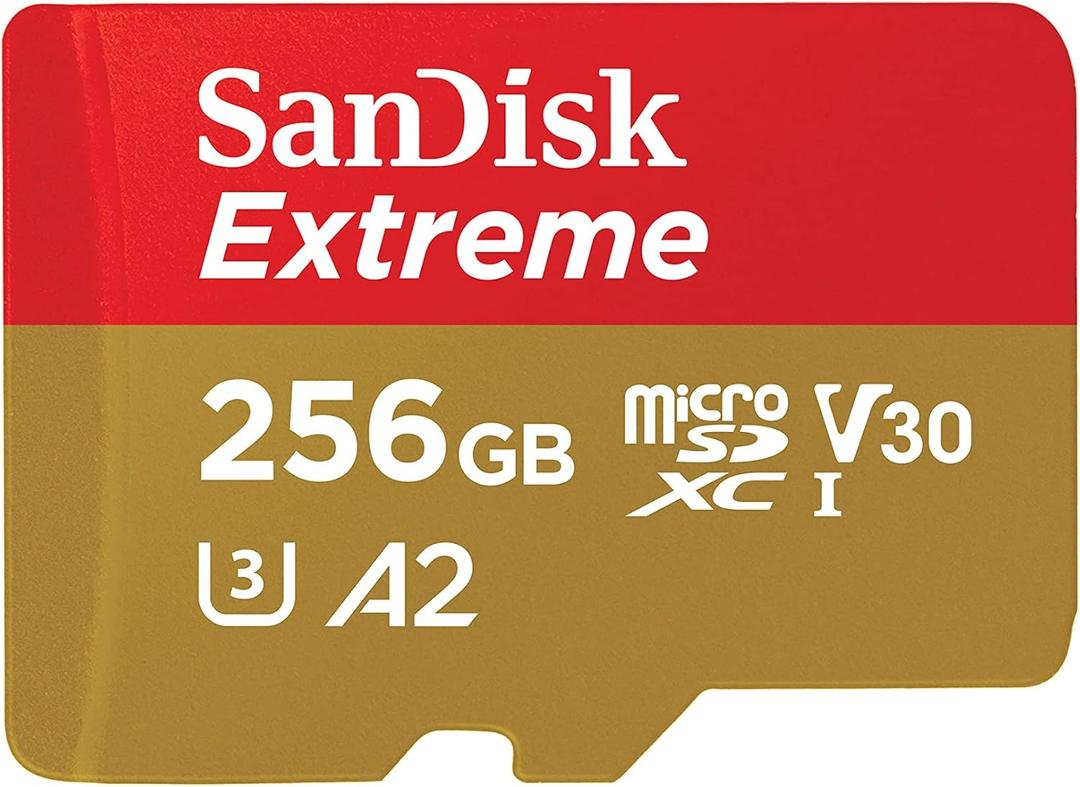 SANDISK 256GB Extreme microSDXC UHS-I Memory Card with Adapter - C10, U3, V30, 4K, 5K, A2, Micro SD Card - SDSQXAV-256G-GN6MA