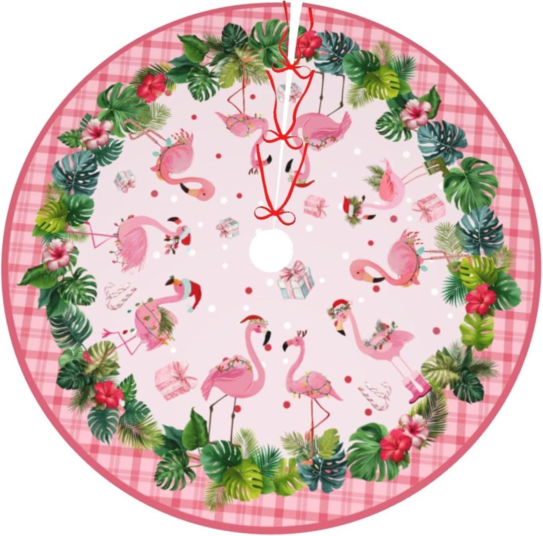 Flamingos Christmas Tree Skirt 36 Inch Xmas Tree Mat Party Decor Supplies for Holiday Home Decorations (Medium)