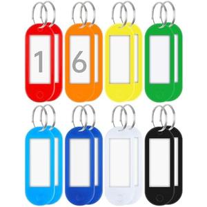 Teskyer 16 Pack Plastic Key Tags, Colorful Key Labels with Label Window Split Ring, Organize Your Keys and Stuff, 8 Colors