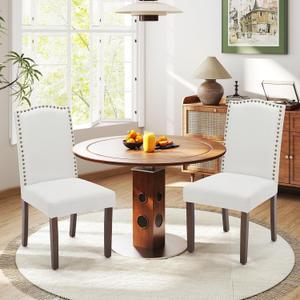 Sweetcrispy Dining Chairs Set of 2, Upholstered Fabric Mid Century Modern High-End Dining Room Side Chair with Nailhead Trim and Solid Wood Legs for Kitchen, Living Room, Beige