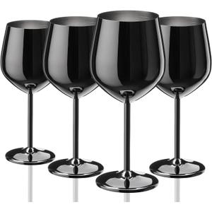 WOTOR Black Wine Glasses Set of 4, 18oz Stainless Steel Wine Glasses, Unbreakable & Portable Stemmed Metal Wine Glass for Outdoor, Travel, Camping and Pool, Ideal Gift for Wine Lovers (Black) WOTOR Black Wine Glasses Set of 4, 18oz Stainless Steel Wine Glasses, Unbreakable & Portable Stemmed Metal Wine Glass for Outdoor, Travel, Camping and Pool, Ideal Gift for Wine Lovers (Black)