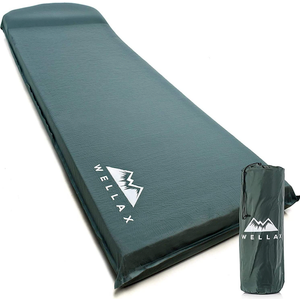 WELLAX  77"L x 28"W x 3"Th  Sleeping Pad - Foam Camping Mats, Fast Air Self-Inflating Insulated Durable Mattress for Backpacking, Traveling and Hiking - Ultrathick All-Weather Foam Pad with Build in Pillow (Green)