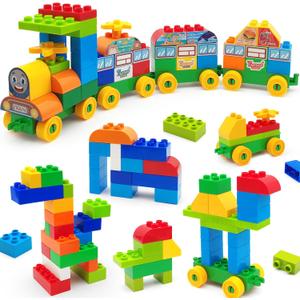 90 Pcs Classic Building Blocks Set for Toddlers 3-6, Large Building Bricks Train Educational Toy STEM Toys Compatible with Major Brands Gift for Kids