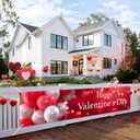 Valentines Day Banner Happy Valentines Day Heart Balloon Decor 10x3ft Valentines Party Backdrop Love Theme Hanging Display for Yard Porch Wall Fence with Pink Background