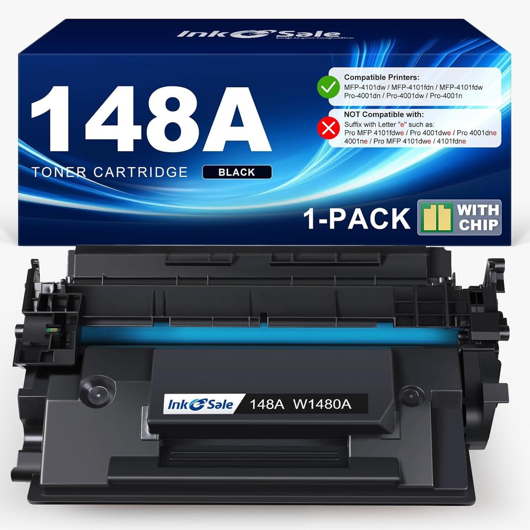 INK E-SALE 148A Toner Cartridge Black (with Chip) Remanufactured Compatible Replacement for HP 148A 148X W1480A W1480X for HP Pro MFP 4101fdw 4101fdn 4001dw 4001dn 4001n Printer (1 Pack)