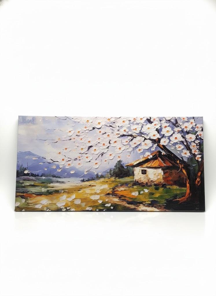 Large Canvas Wall Art for Living Room Farmhouse Decor Pictures Abstraction Landscape Wall Art Decor Prints Plum Blossom Artwork Countryside Canvas Painting Wall Decor for Bedroom with Frame 24x48 IN