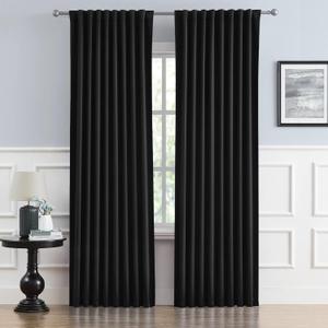 DUALIFE Black Blackout Curtains 84 Inch Long for Bedroom, Back Tab and Rod Pocket, Thermal Insulated Room Darkening Drapes for Living Room, 2 Panels 52W x 84L (52"W x 84"L (Pack of 2))