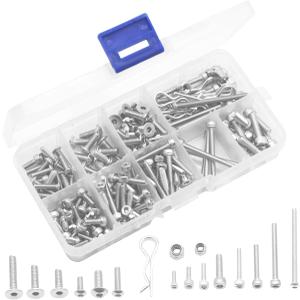 205PCS ShareGoo Stainless Steel M3 M4 Screws,Wheel Hexagon Nut, R Pin RC Screw Kit Compatible with Axial RC4WD Traxxas Slash 4x4 Short Truck Off-Road RC Car Truck