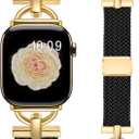 Wearlizer Braided Magnetic Band Compatible with Apple Watch Bands 42/46/38/40/41/44/45/49mm Women Men, Designer D-Shape Stretchy Elastic Nylon Strap for iWatch Series 11 10 9 8 7 6 5 4 SE/Ultra 3 2 1