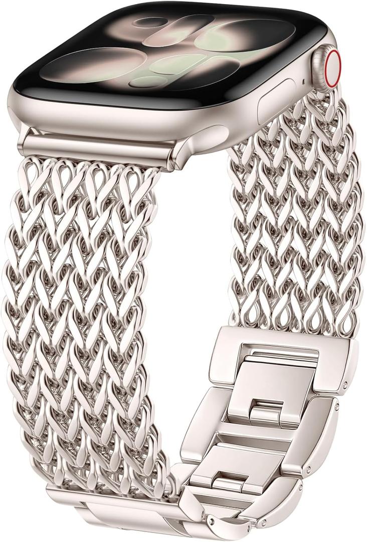 Metal Band Compatible with Apple Watch Bands for Women 40mm 41mm 42mm 38mm 44mm 45mm 46mm 49mm, Dressy Stainless Steel Link Bracelet, Designer Strap for iWatch Series 11/SE/10/9/8/7/6/5/4/3/2/1/Ultra