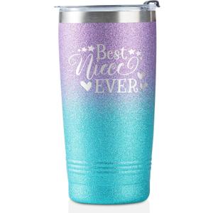 Onebttl Niece Gifts from Aunt, Insulated Stainless Steel Coffee Mug Tumbler with Lid and Straw, from Uncle, Perfect for Birthday, Christmas, 20oz/590ml, Purple Blue Glitter - Best Niece Ever