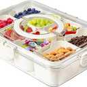 Plastic Divided Serving Tray with Lid and Handle Snack Box Charcuterie Container Portable Snack Platters Organizer for Candy, Fruits, Snacks, Nuts, for Party, Entertaining (White 8 compartments)