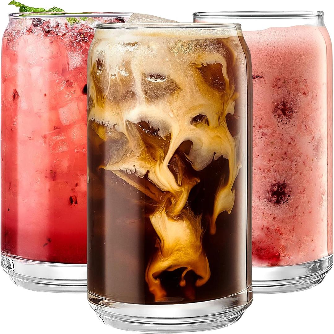 Le'raze Set of 4 Can Shaped Margarita Drinking Glasses - 16oz Clear Cups for Cocktails, Iced Coffee, Tea, Soda, Whiskey and Beer