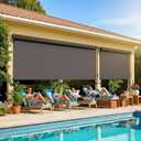 Outdoor Roller Shade for Patio with Aluminum Valance, (10'W X 8'H) 420GSM New Material Patio Blinds with 95% UV Blockout, Outdoor Blinds with Crank Handle for Shading, Privacy Protection, Brown