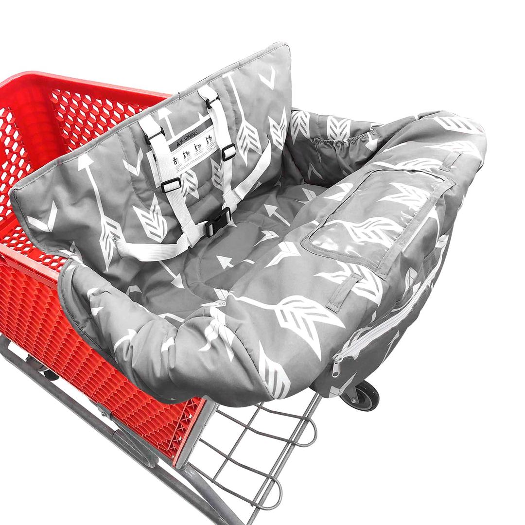 Portable 2-in-1 Grocery Cart Seat Cover and Baby Highchair Cover (Gray Arrow)