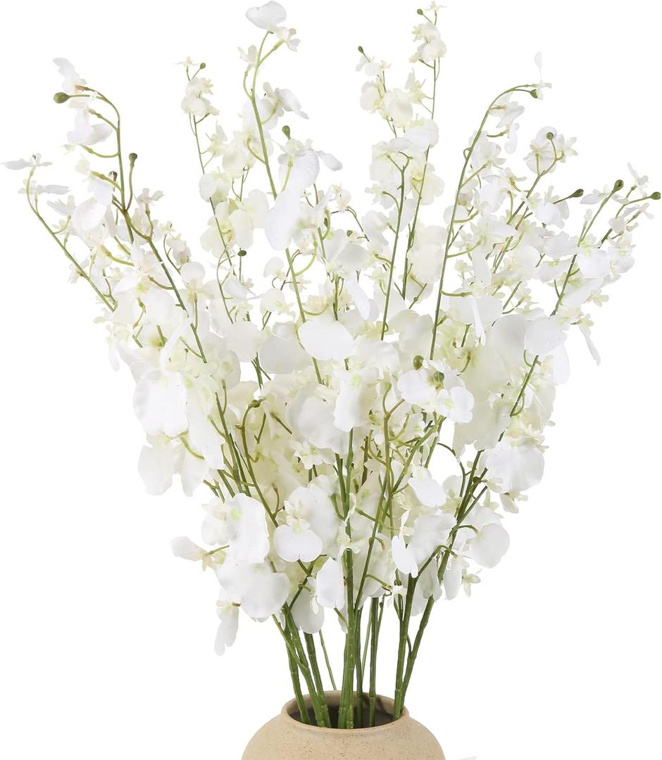 Artificial Orchids Silk Flowers, 10 PCS (Each 37'') White Orchids Artificial Flowers Fake Orchid Long Stem Artificial Flowers Fake Silk Flowers for Indoor Outdoor Wedding Home Office Decoration(White)