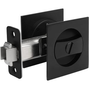 goldenwarm Matte Black Square Pocket Door Lock, Pocket Door Hardware for 2-1/8'' Round Bore Hole, Pocket Door Handles Fit 1-1/4'' to 2'' Thickness Sliding Door 2-3/8'' Latch 1 Pack