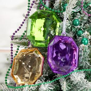 Leinuosen 3 Pcs Mardi Gras Jewel Ornament 4 Inch Large Hexagon Mardi Gras Picks Ornaments for Tree Decorations Purple Gold Green Hanging Gem Tree Ornaments Masquerade Carnival Party Decorations