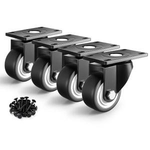 1.5 Inch Caster Wheels for Furniture, Small Casters Set of 4, Load 400lbs Swivel Plate Black Castors, Roller Wheels for Table and Workbench Cabinet Baby Bed (with Screws)