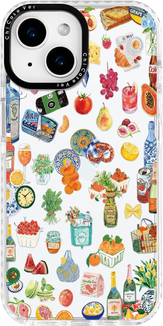 ChiCaseVer for iPhone 14 Plus Case, Gourmet Food Collage Pattern with Fruits & Croissants, Military-Grade Drop Protection, Juicy Foodie Soft Slim TPU Protective & Camera Protection for Women Girls (FancyCut)