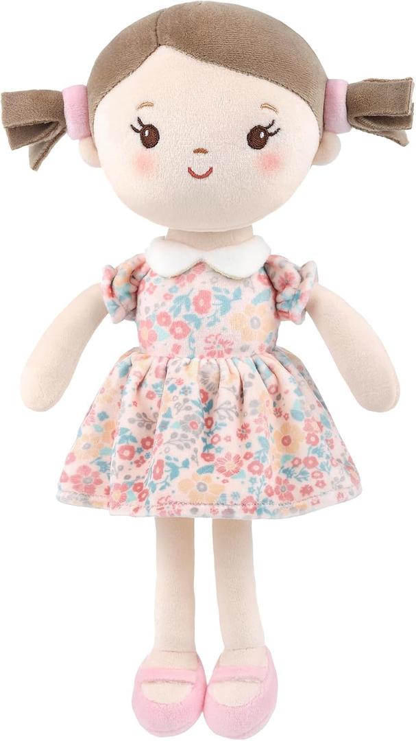 GAGAKU Soft Plush Baby Doll for Girls (12") - My First Baby Doll Gift for Girls, Toddlers & Infants, Machine Washable Rag Doll Toy - Pink Flower Girl