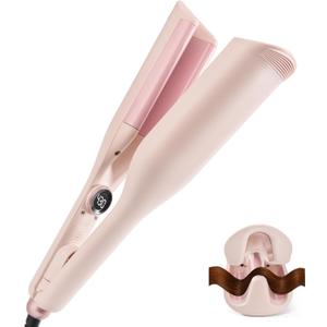 Curling Iron Hair Crimper Waver,1.25 inch Hair Waver for Women,Crimper Hair Tool,Ionic Beach Waver Hair Crimper with Ceramic 3 Barrel,Pink