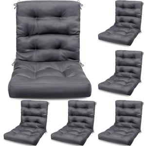 Hoteam 6 Set Patio Chair Cushions Outdoor 20 x 40 Inch High Chair Patio Cushion for Outdoor Furniture Waterproof Seat Rocking Indoor Thickened Pad(Solid Color Style,Gray)