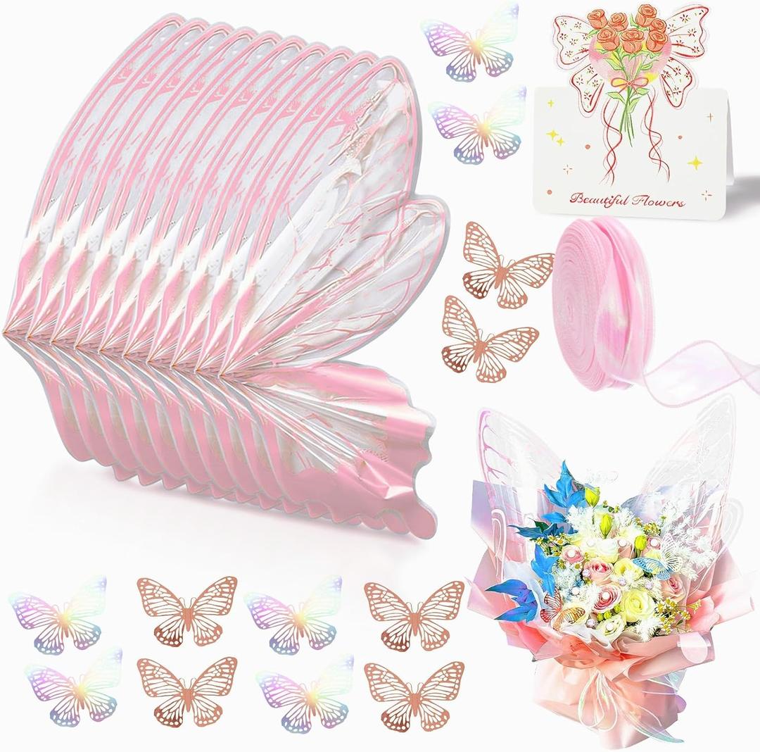 17FEIVRLU Butterfly Flower Wrapping Paper Kit, 261 Pcs Graduation Bouquet Wrapping Paper 20 Set Butterfly-Shaped Waterproof Money Bouquet Accessories for Florist Supplies DIY Craft Mother's Day 2026
